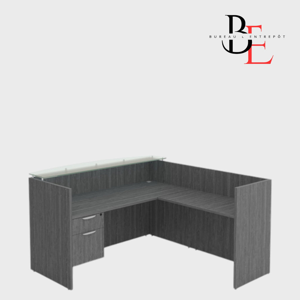 Bureau d'Accueil en L, Comptoir Verre et Caisson | Bureau L'Entrepôt
