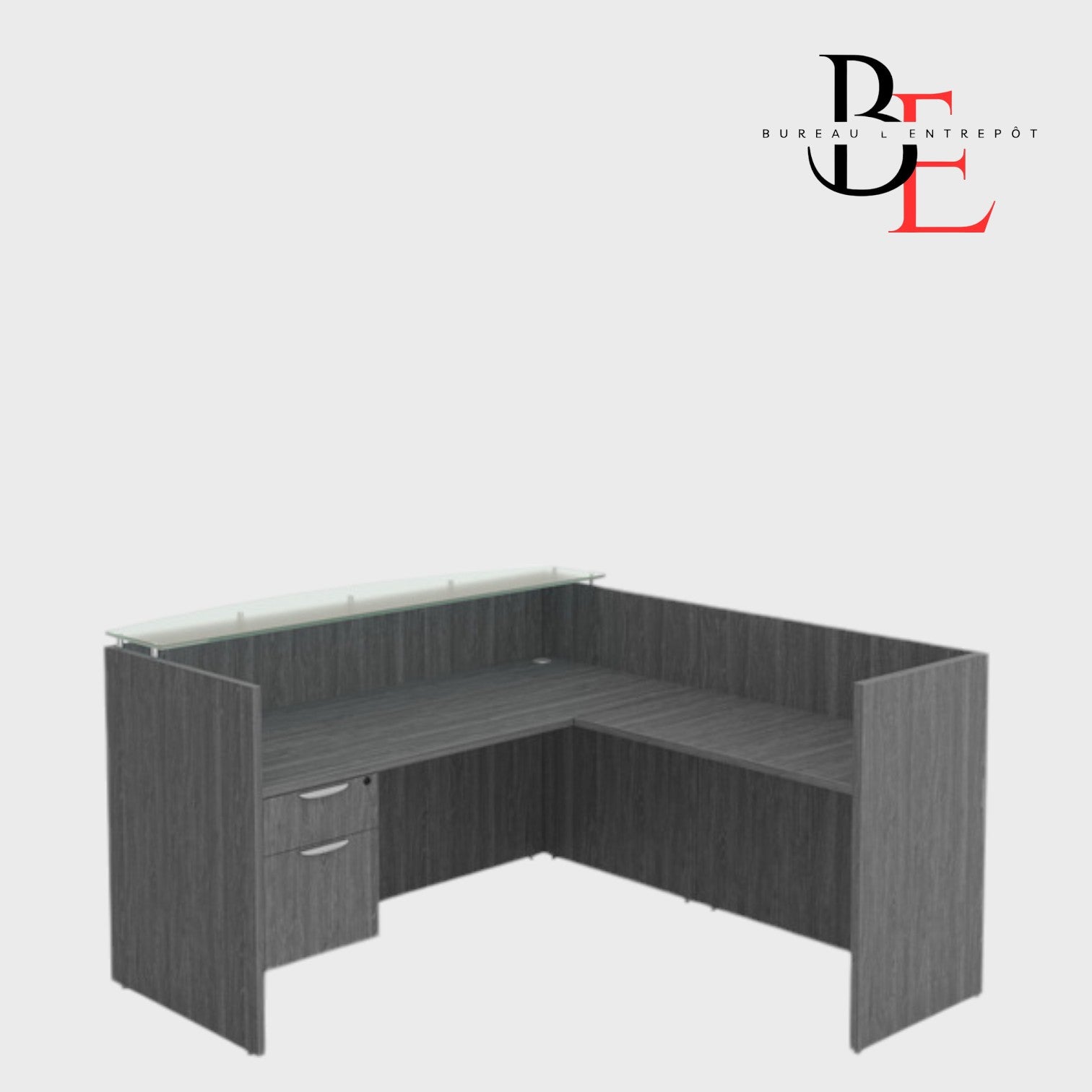Bureau d'Accueil en L, Comptoir Verre et Caisson | Bureau L'Entrepôt