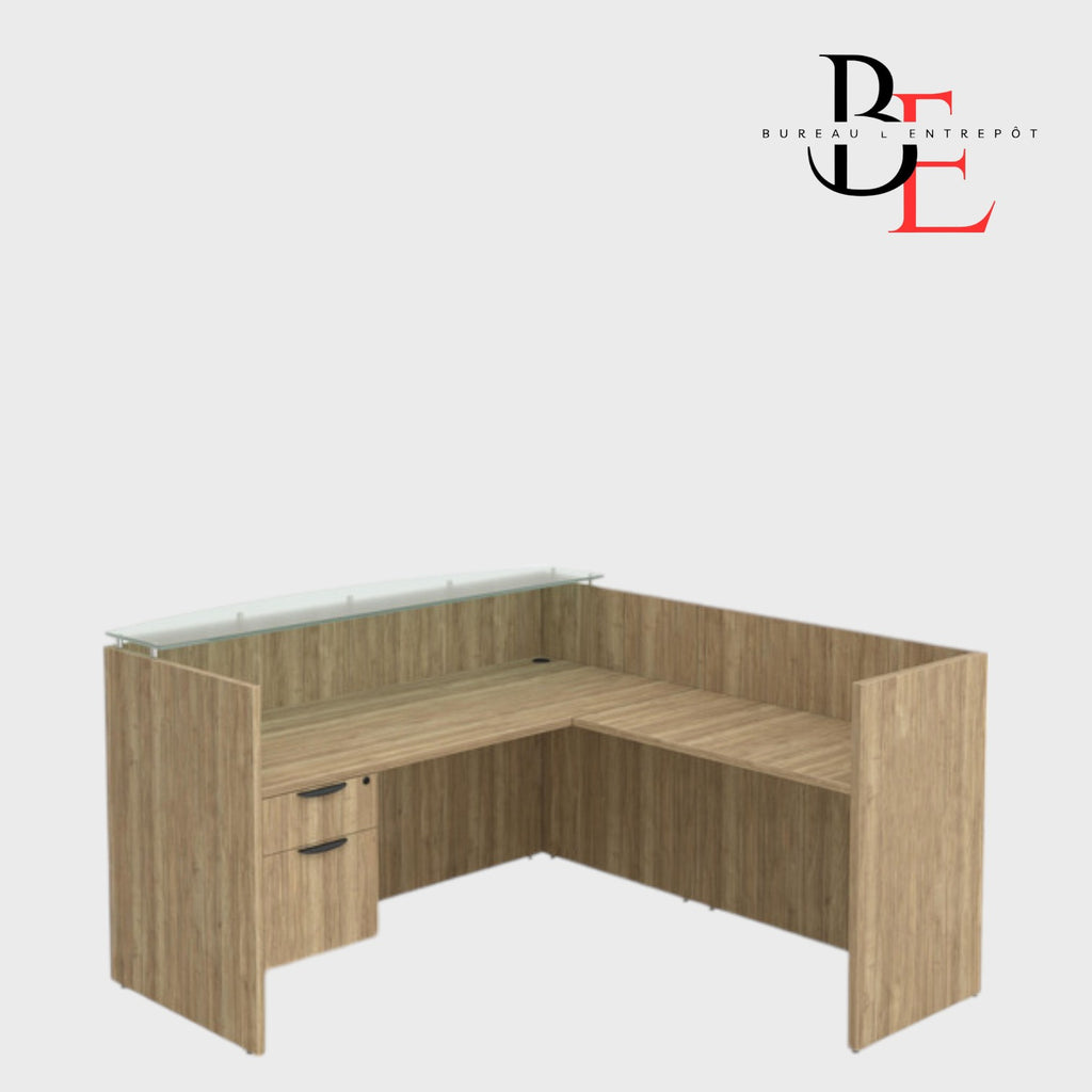 Bureau d'Accueil en L, Comptoir Verre et Caisson | Bureau L'Entrepôt