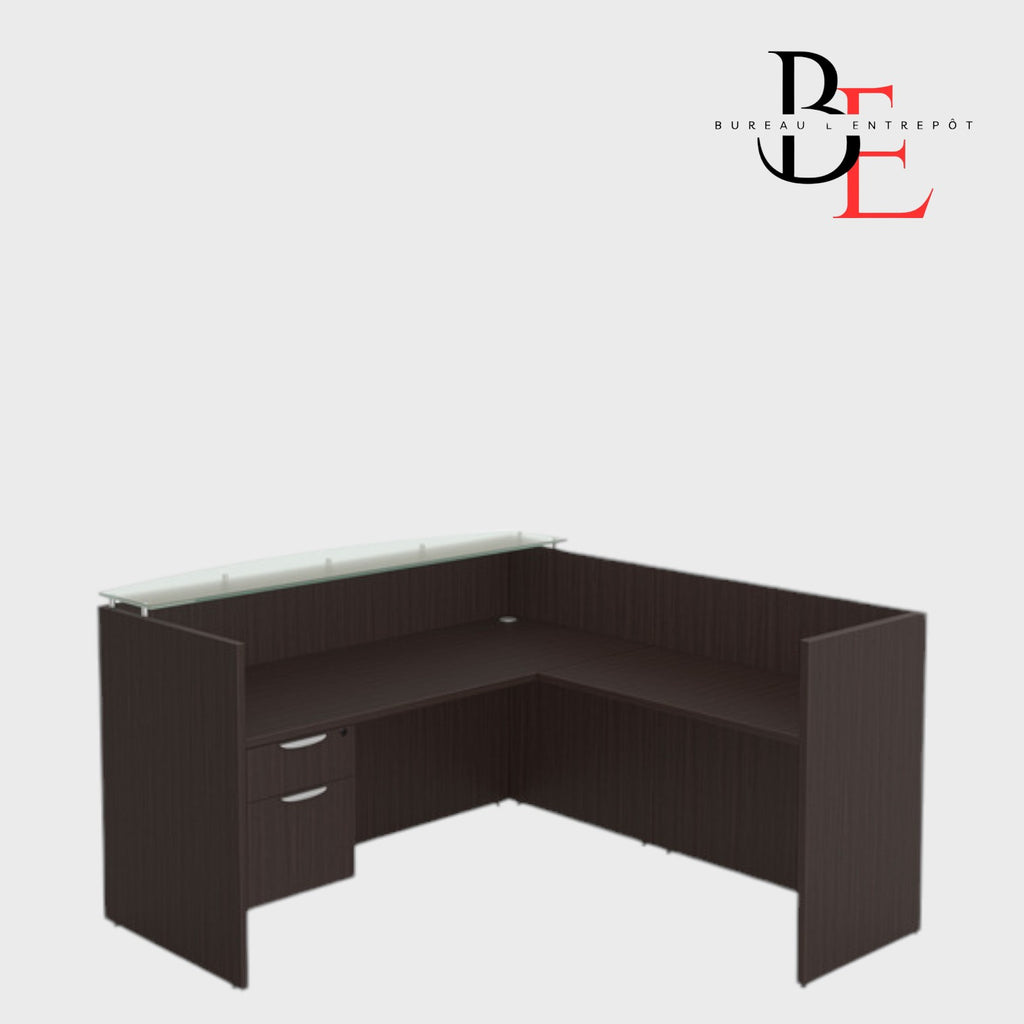 Bureau d'Accueil en L, Comptoir Verre et Caisson | Bureau L'Entrepôt