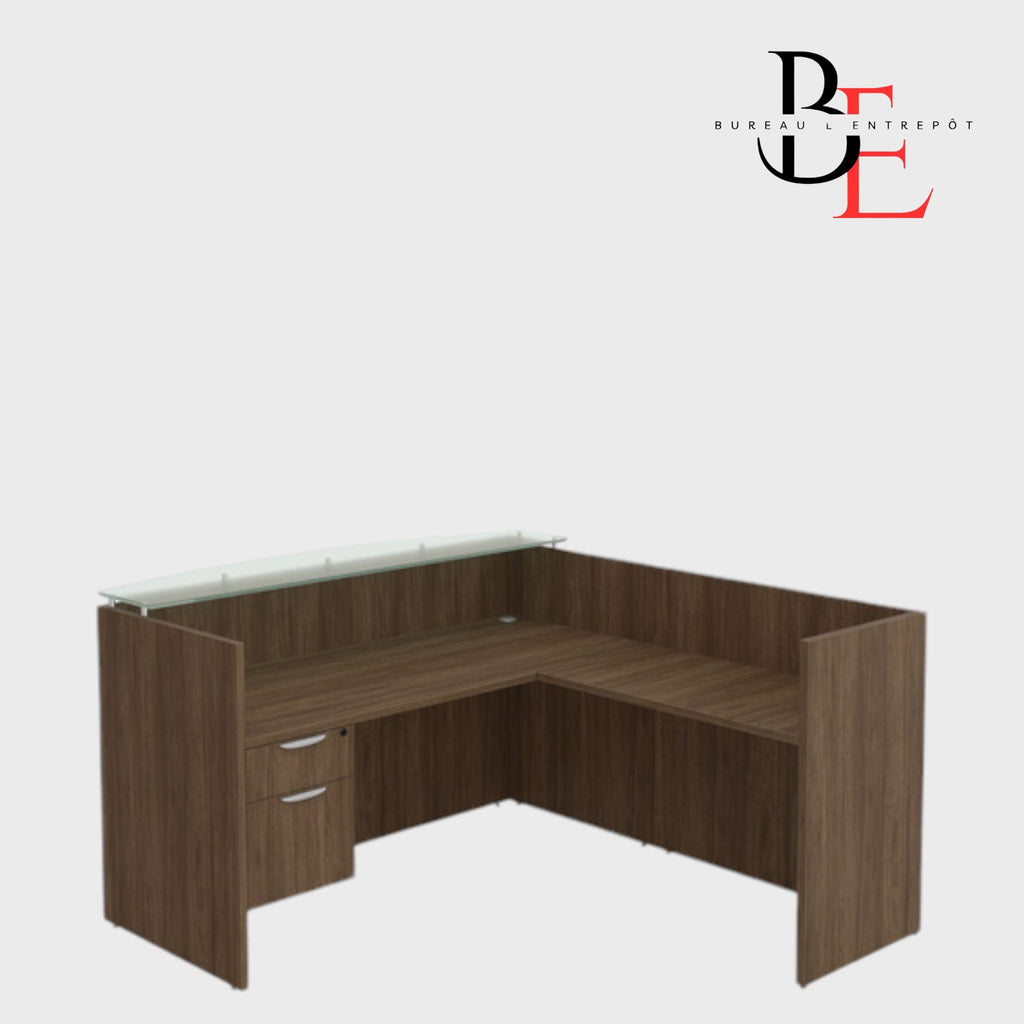 Bureau d'Accueil en L, Comptoir Verre et Caisson | Bureau L'Entrepôt