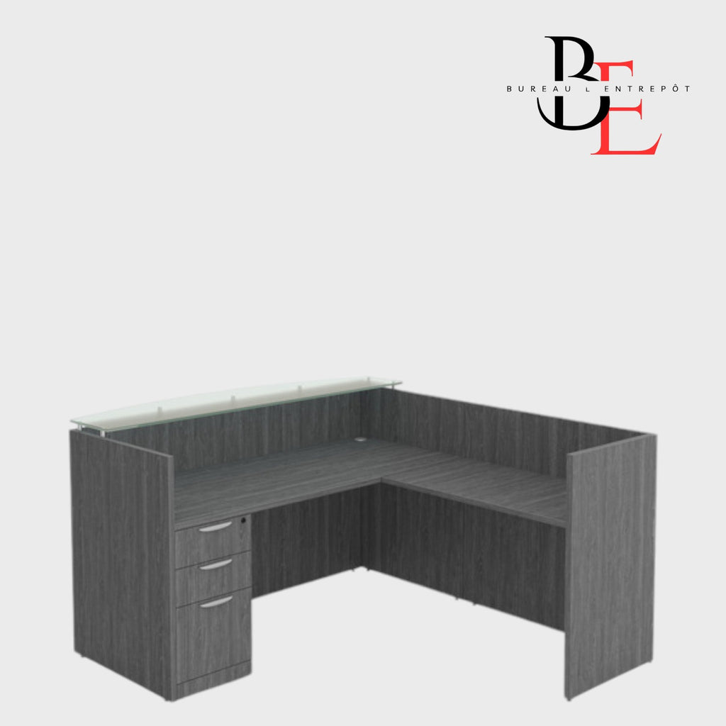 Bureau d'Accueil en L avec Comptoir de Transaction en verre| Bureau L'Entrepôt