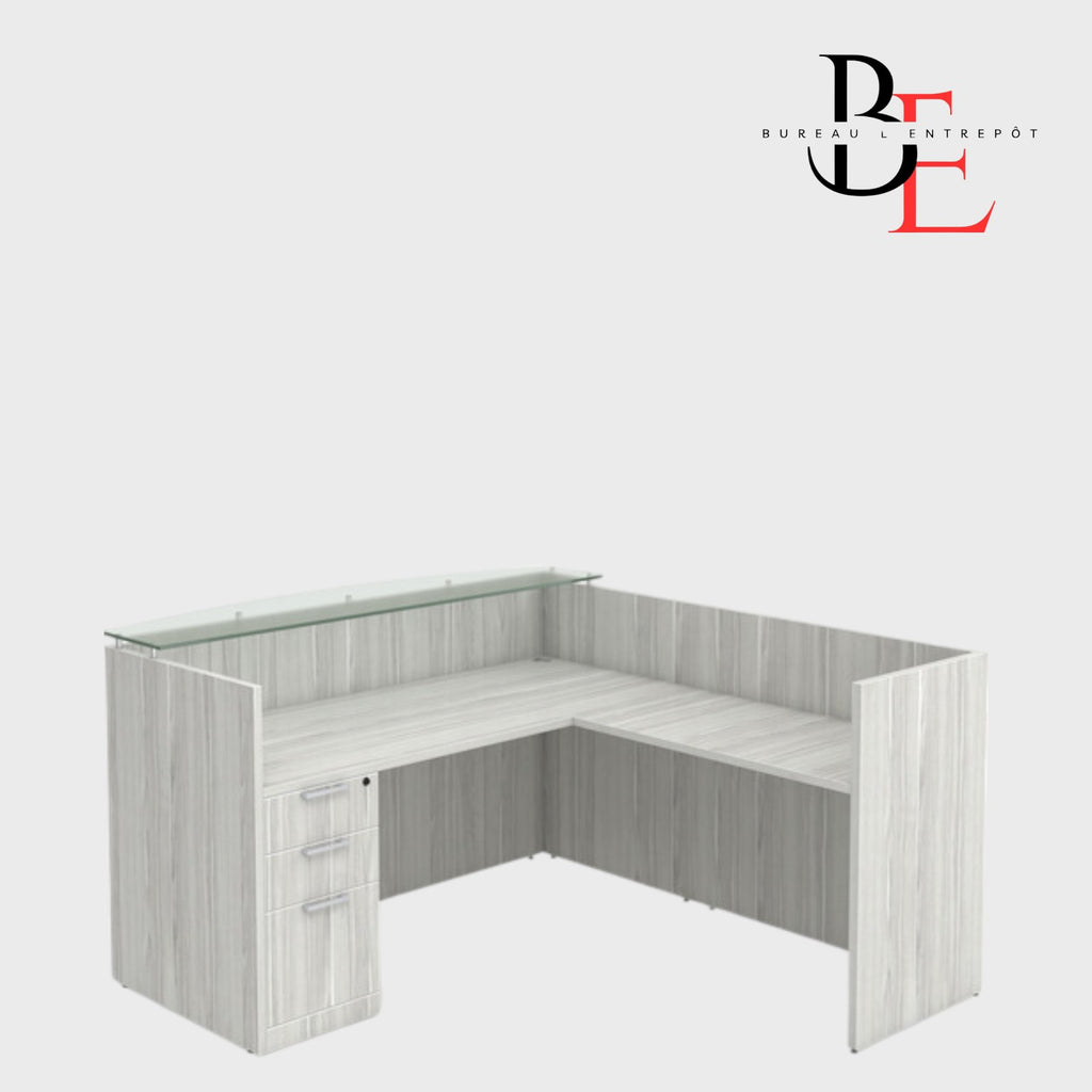 Bureau d'Accueil en L avec Comptoir de Transaction en verre| Bureau L'Entrepôt