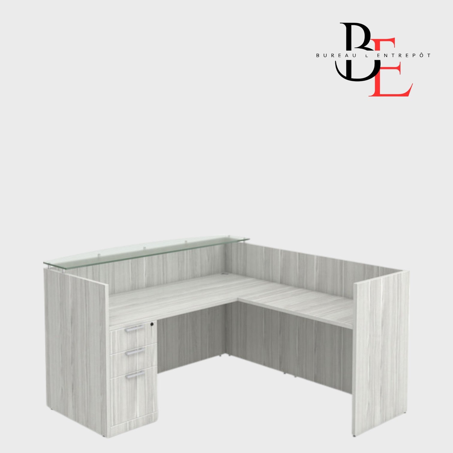 Bureau d'Accueil en L avec Comptoir de Transaction en verre| Bureau L'Entrepôt