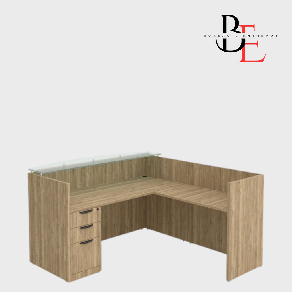 Bureau d'Accueil en L avec Comptoir de Transaction en verre| Bureau L'Entrepôt..