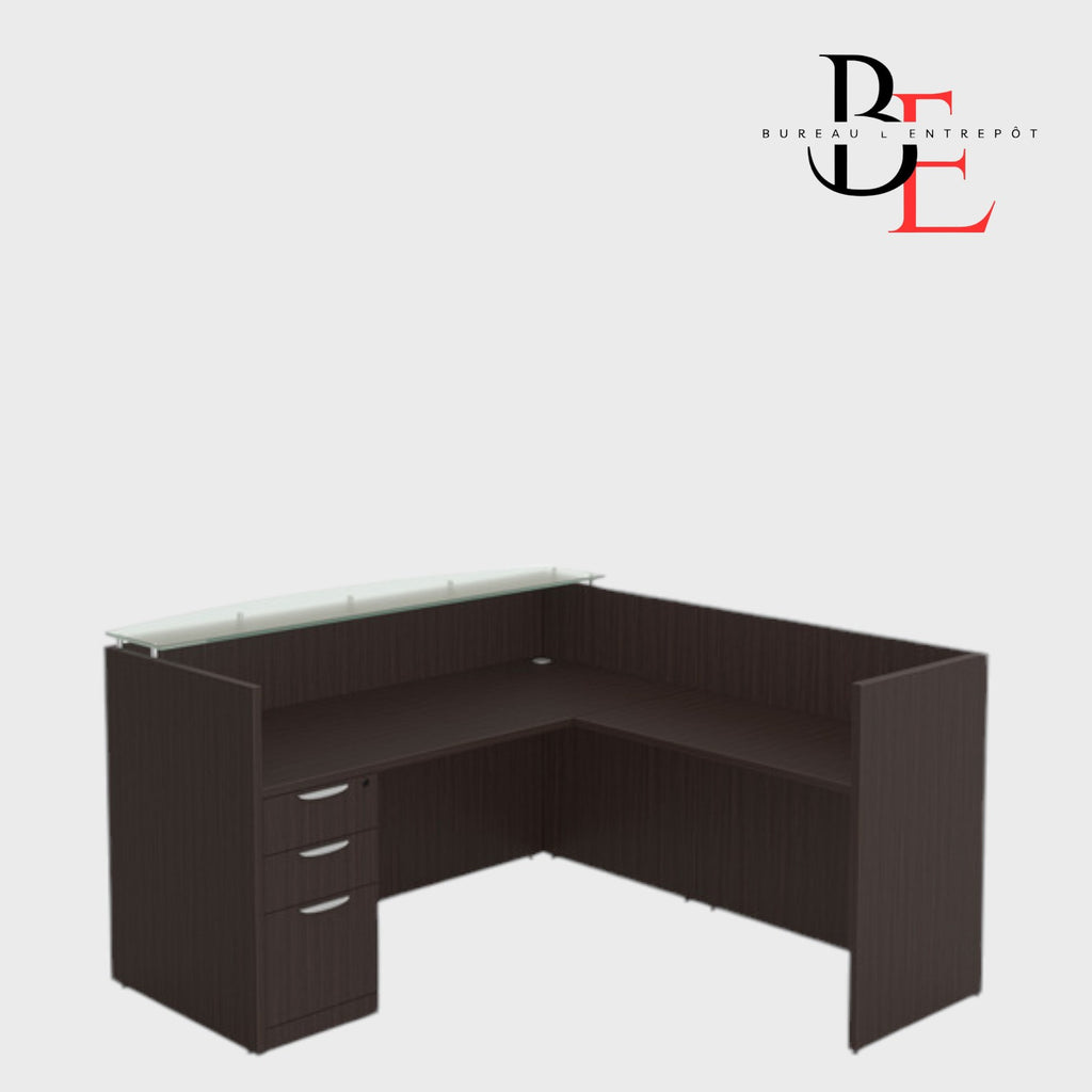 Bureau d'Accueil en L avec Comptoir de Transaction en verre| Bureau L'Entrepôt