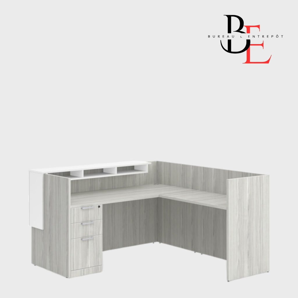 Bureau d'Accueil en L avec Pigeonniers et Caisson 3 tiroirs | Bureau L'Entrepôt