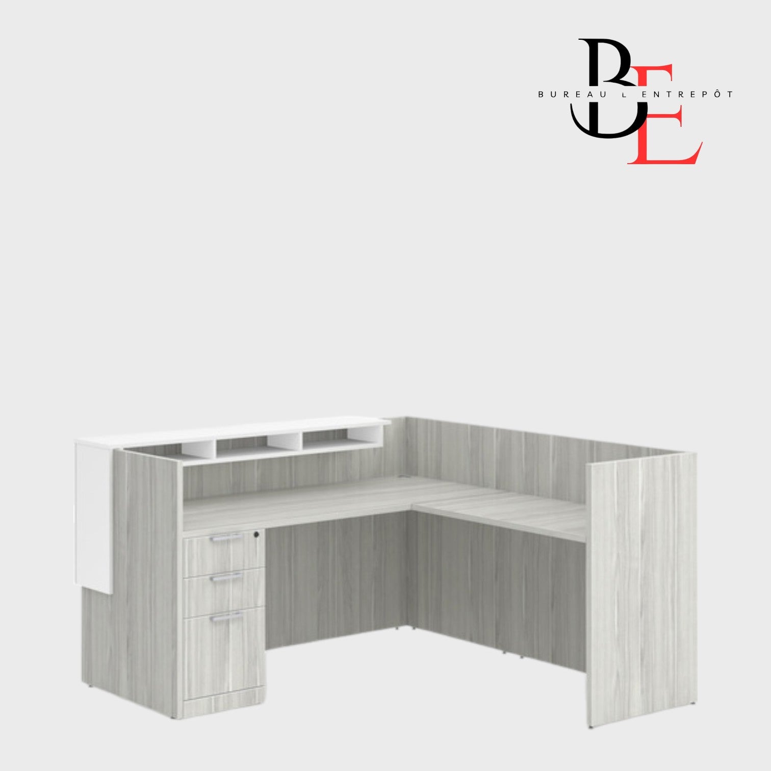 Bureau d'Accueil en L avec Pigeonniers et Caisson 3 tiroirs | Bureau L'Entrepôt