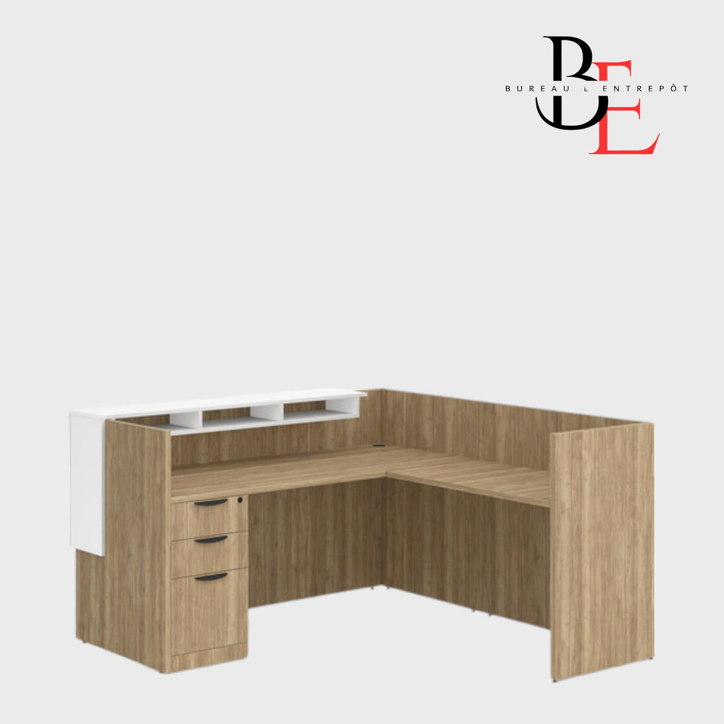 Bureau d'Accueil en L avec Pigeonniers et Caisson 3 tiroirs | Bureau L'Entrepôt