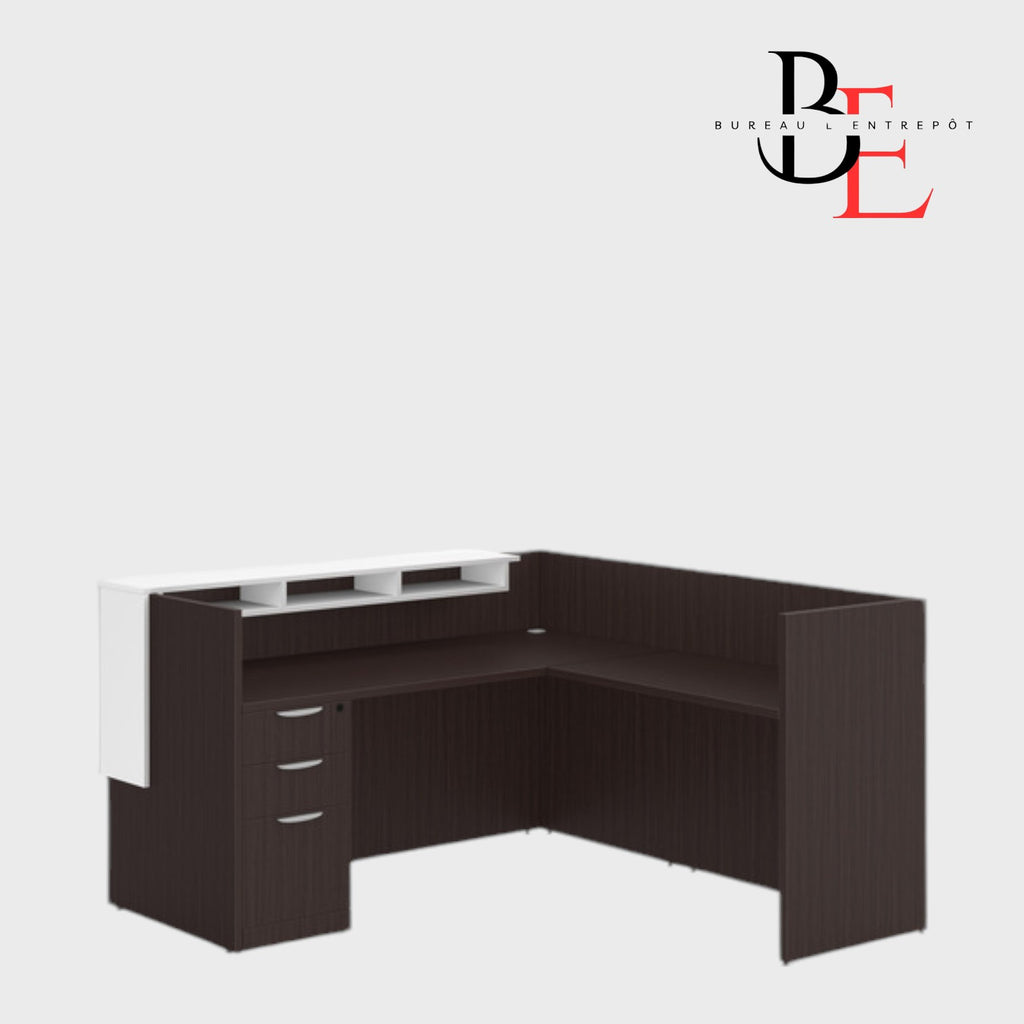 Bureau d'Accueil en L avec Pigeonniers et Caisson 3 tiroirs | Bureau L'Entrepôt