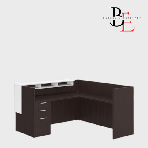 Bureau d'Accueil en L avec Pigeonniers et Caisson 3 tiroirs | Bureau L'Entrepôt