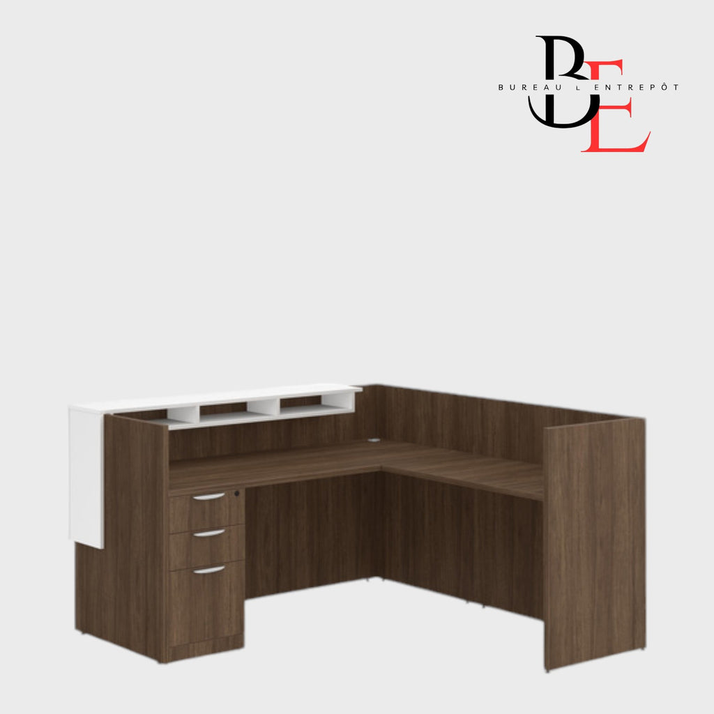 Bureau d'Accueil en L avec Pigeonniers et Caisson 3 tiroirs | Bureau L'Entrepôt