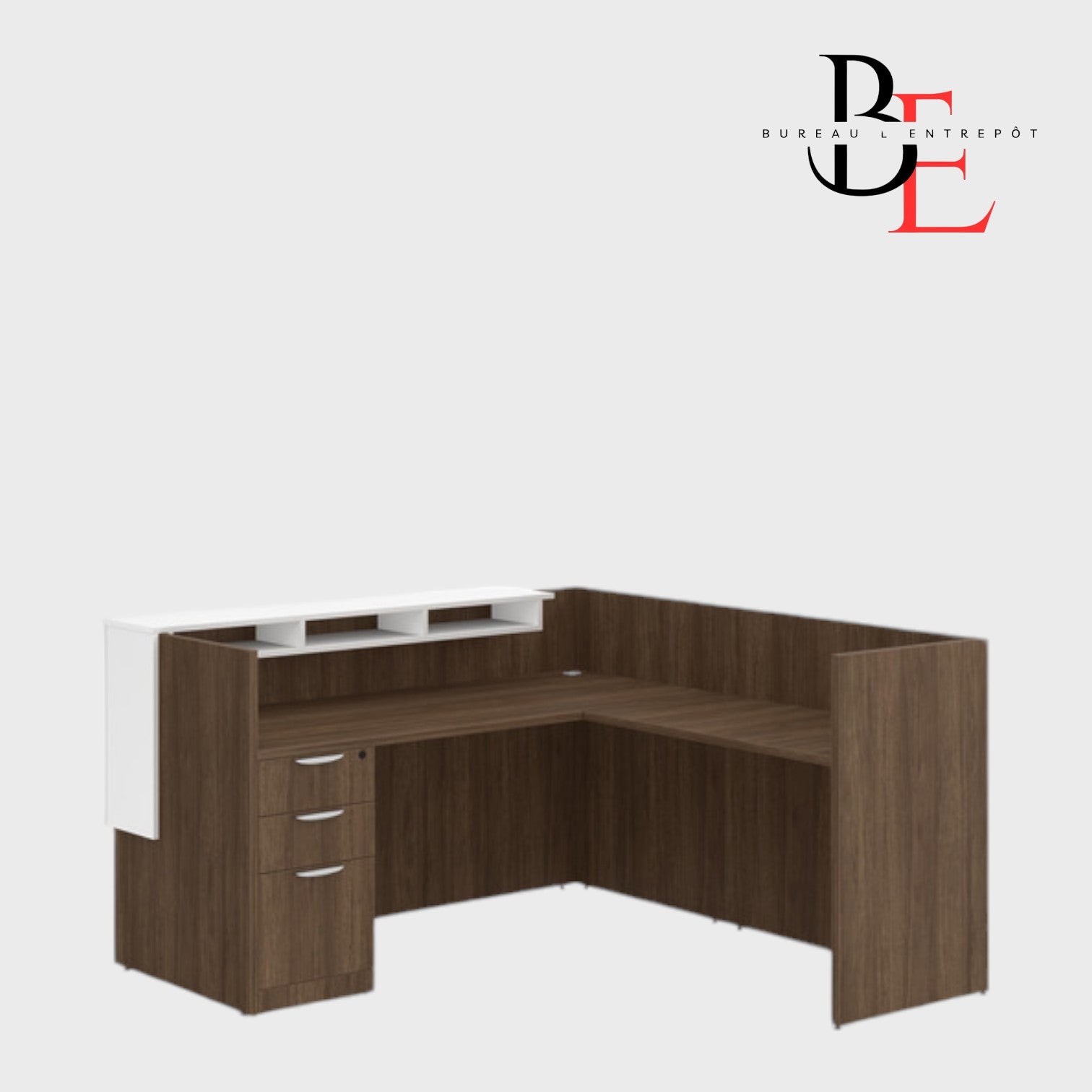 Bureau d'Accueil en L avec Pigeonniers et Caisson 3 tiroirs | Bureau L'Entrepôt