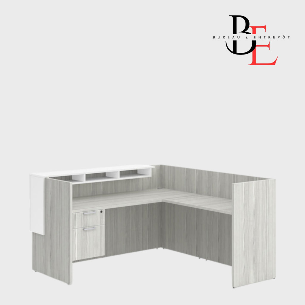 Bureau d'Accueil en L avec Pigeonniers et Caisson | Bureau L'Entrepôt 