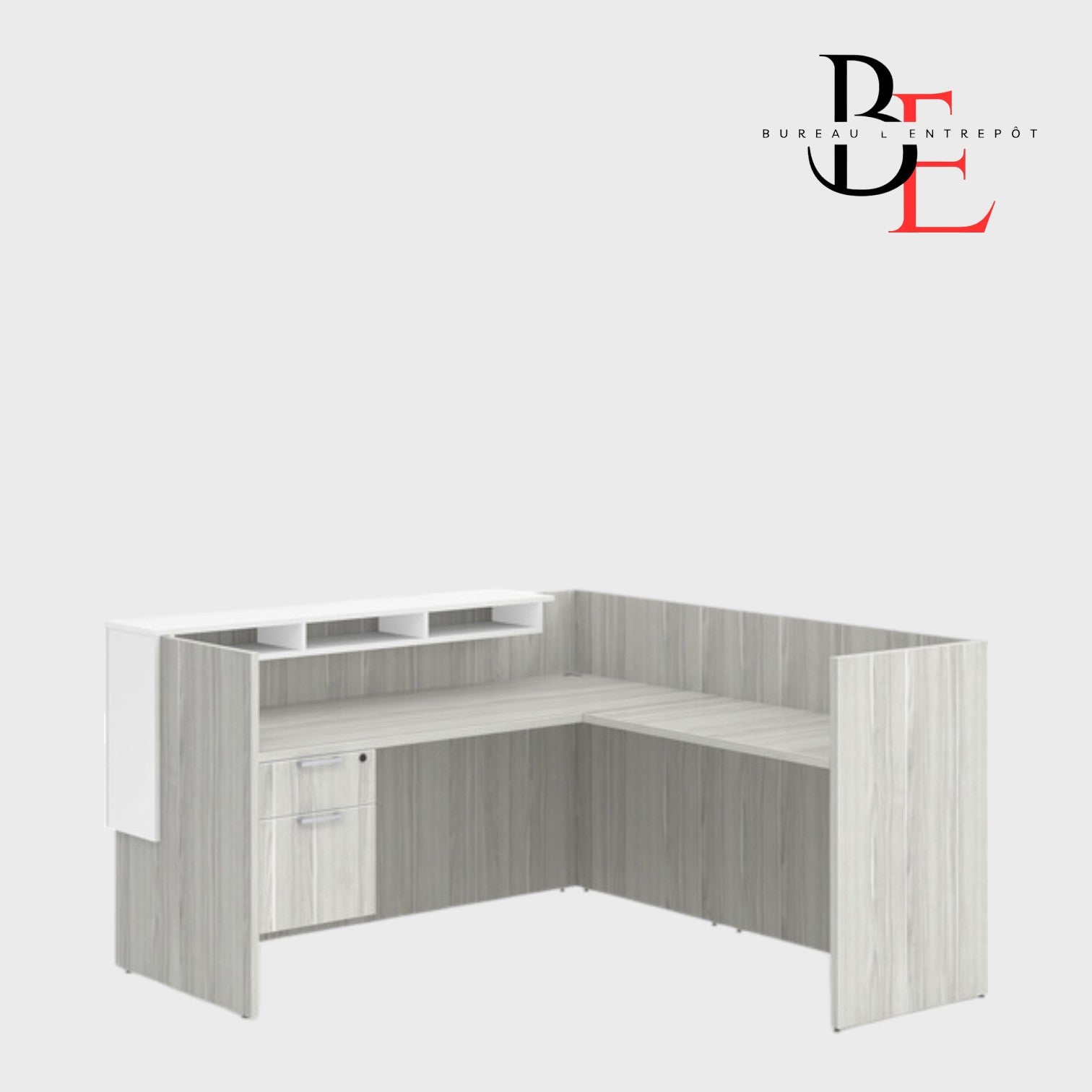Bureau d'Accueil en L avec Pigeonniers et Caisson | Bureau L'Entrepôt 