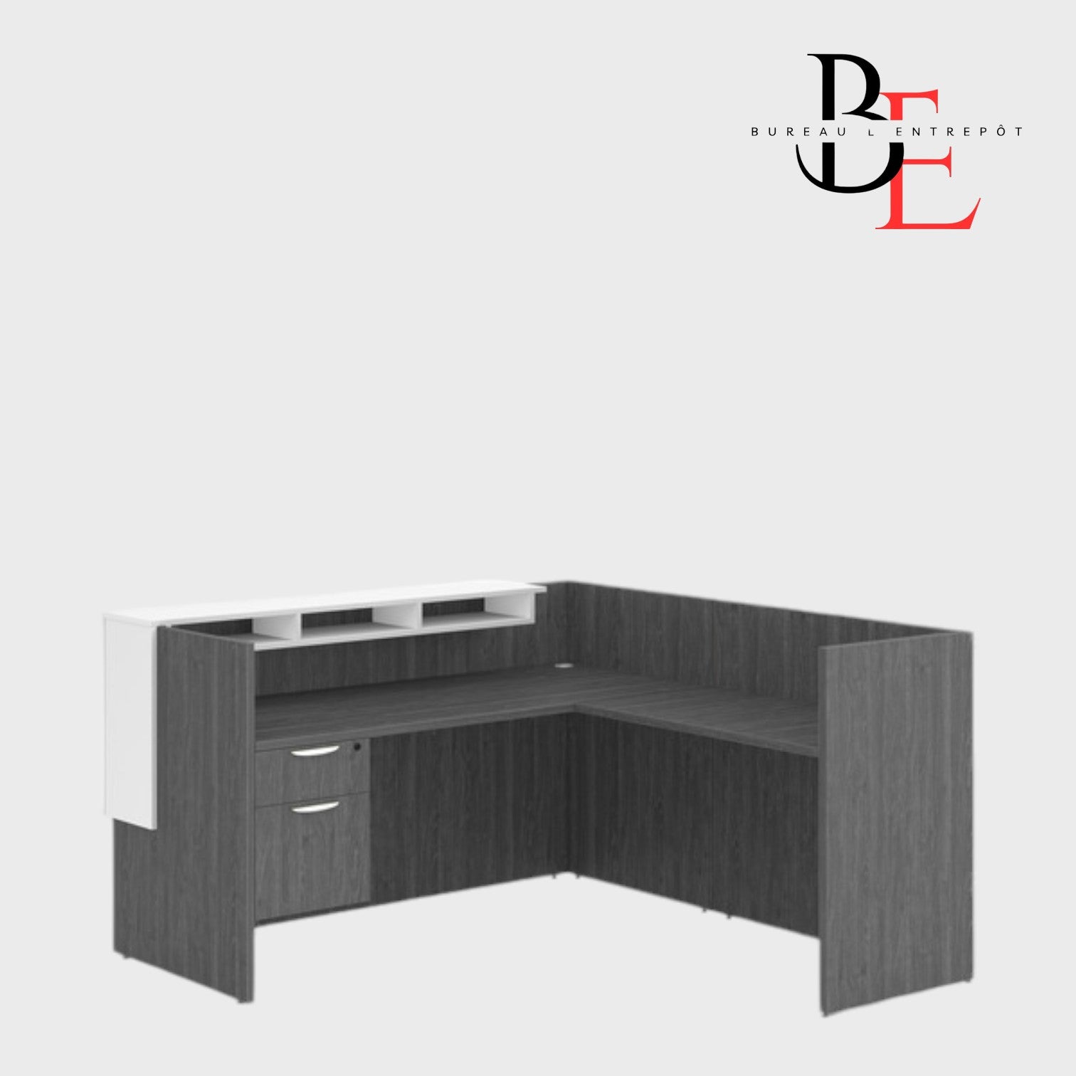 Bureau d'Accueil en L avec Pigeonniers et Caisson | Bureau L'Entrepôt 