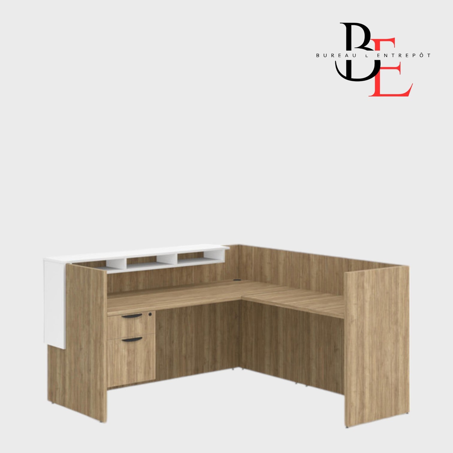 Bureau d'Accueil en L avec Pigeonniers et Caisson | Bureau L'Entrepôt 