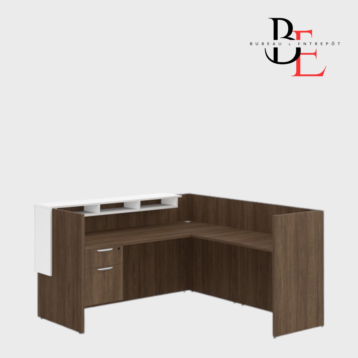 Bureau d'Accueil en L avec Pigeonniers et Caisson | Bureau L'Entrepôt 