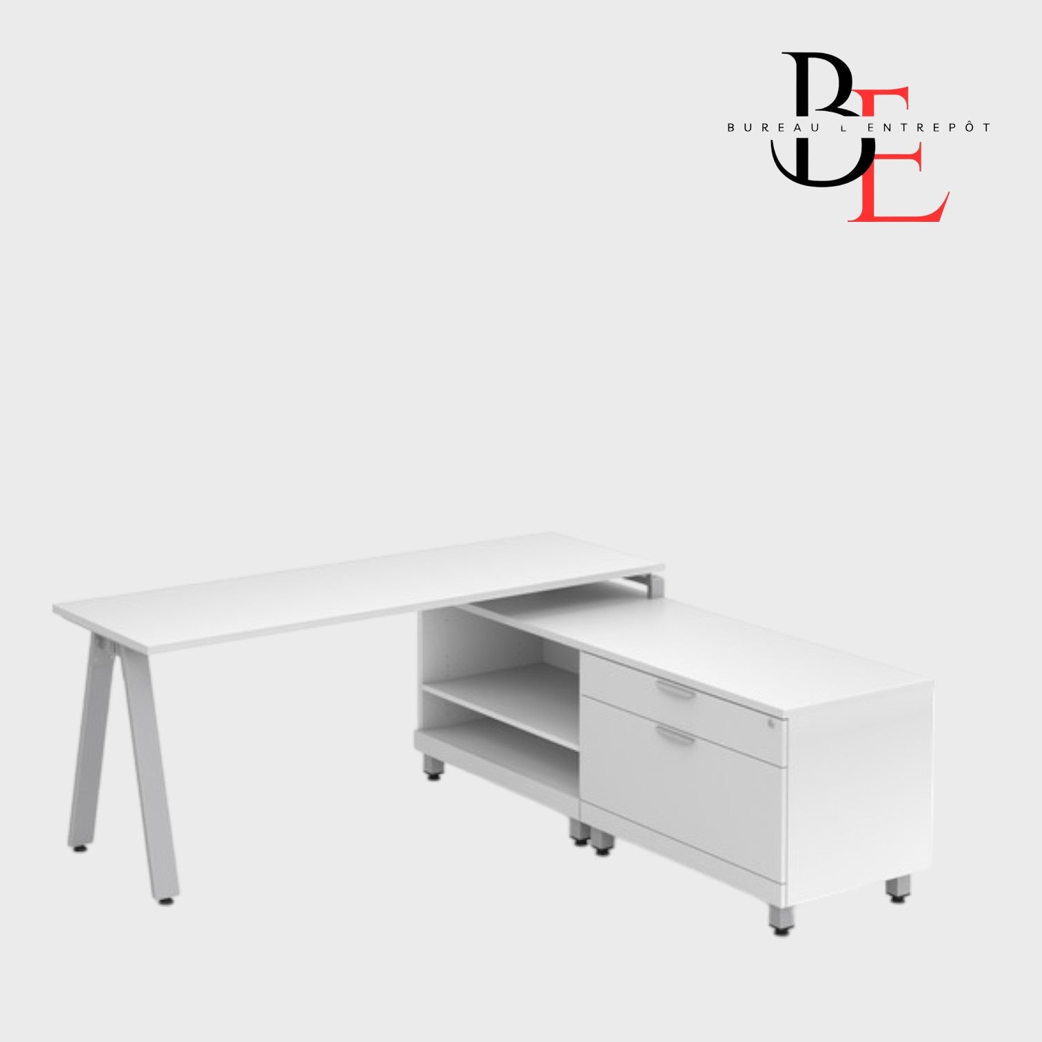 Bureau en L avec Crédence de Rangement et pieds en métal | Bureau L'Entrepôt