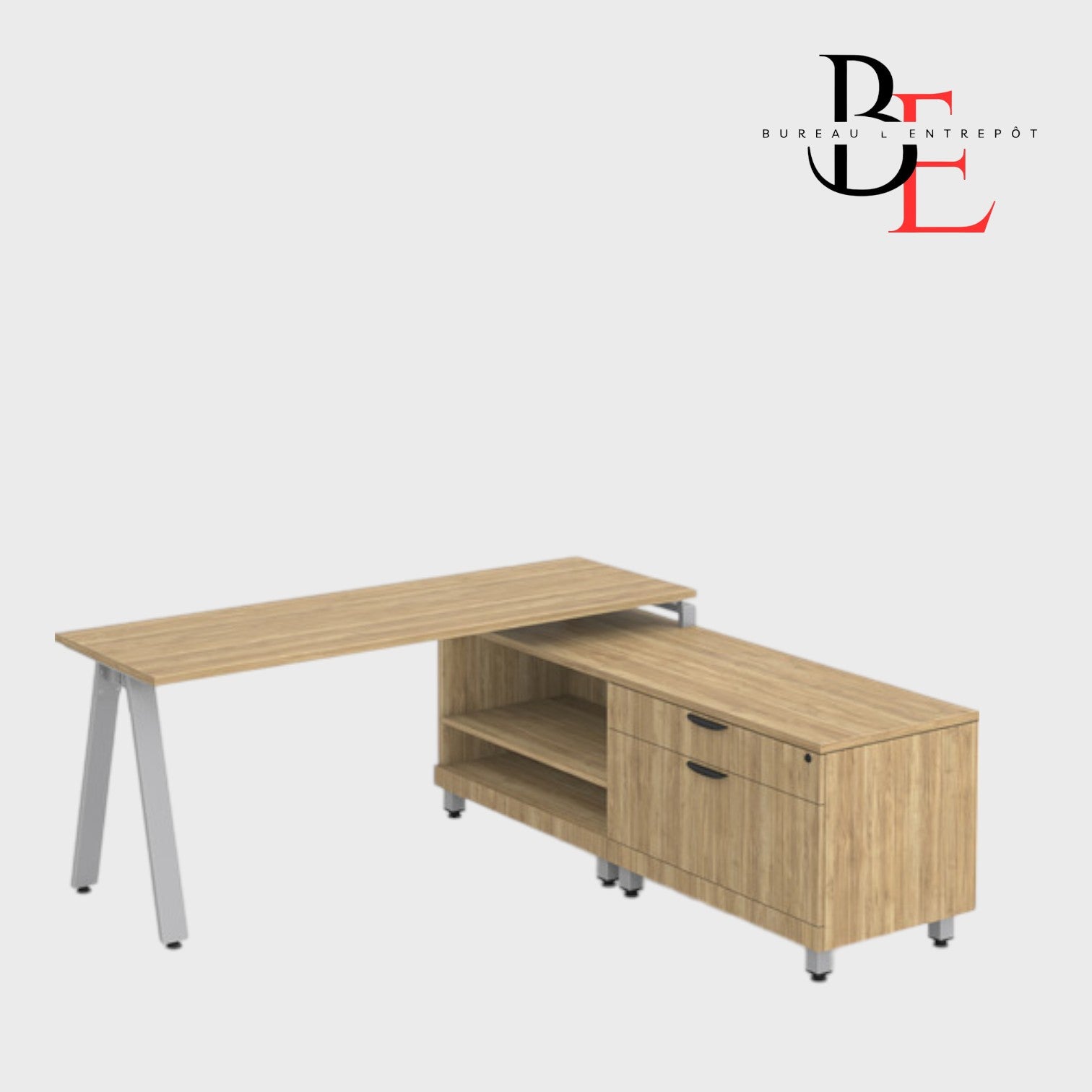 Bureau en L avec Crédence de Rangement et pieds en métal | Bureau L'Entrepôt