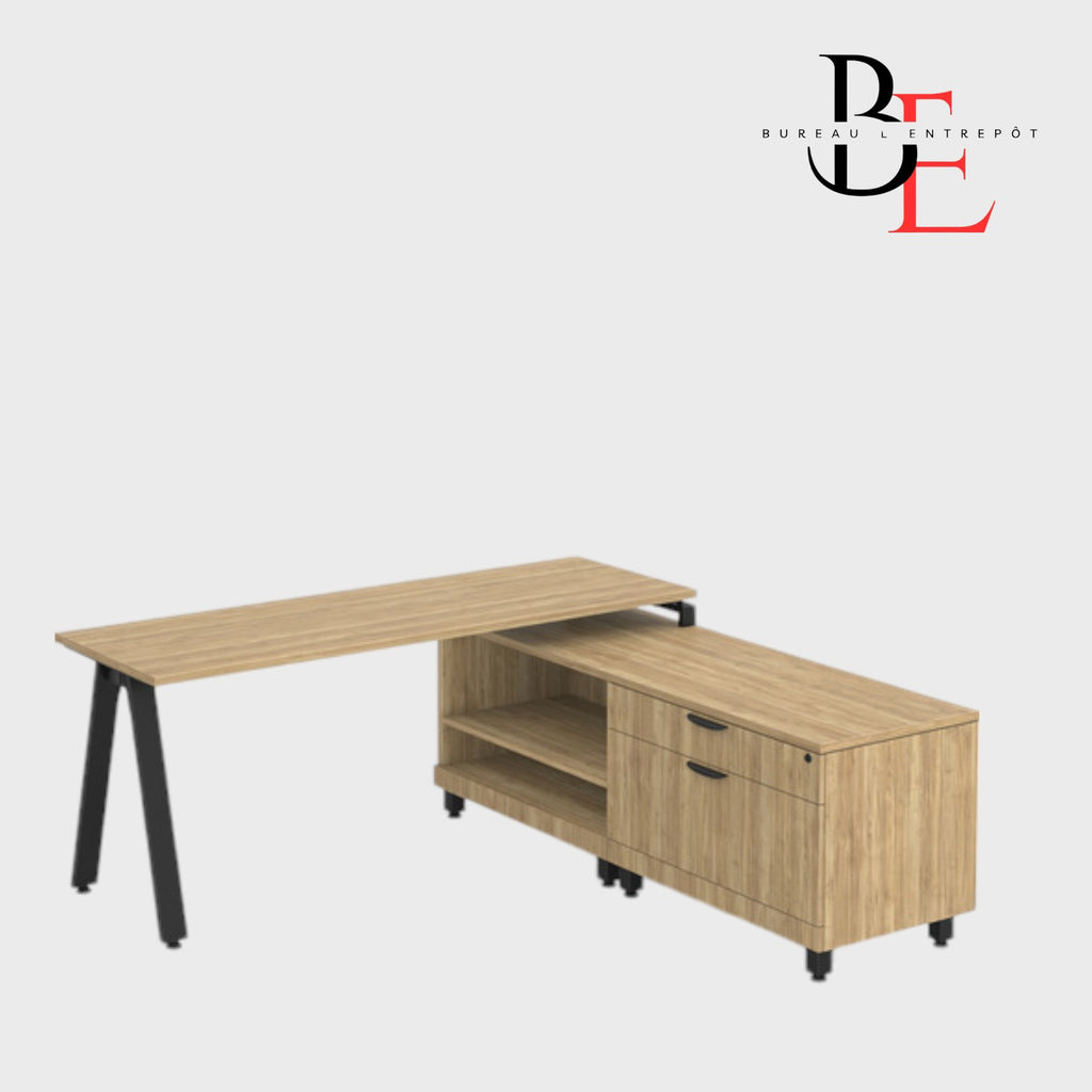 Bureau en L avec Crédence de Rangement et pieds en métal | Bureau L'Entrepôt