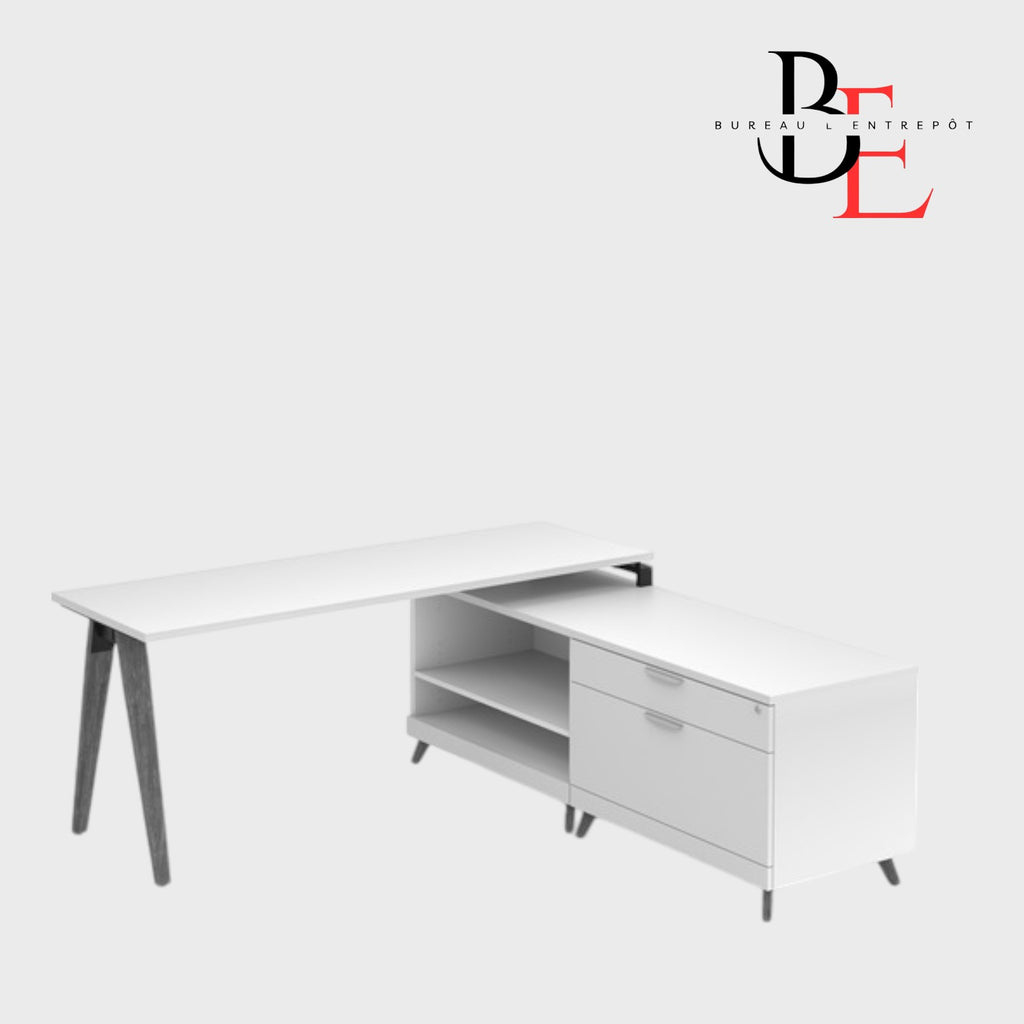 Bureau en L avec Crédence de Rangement et pieds en v | Bureau L'Entrepôt .