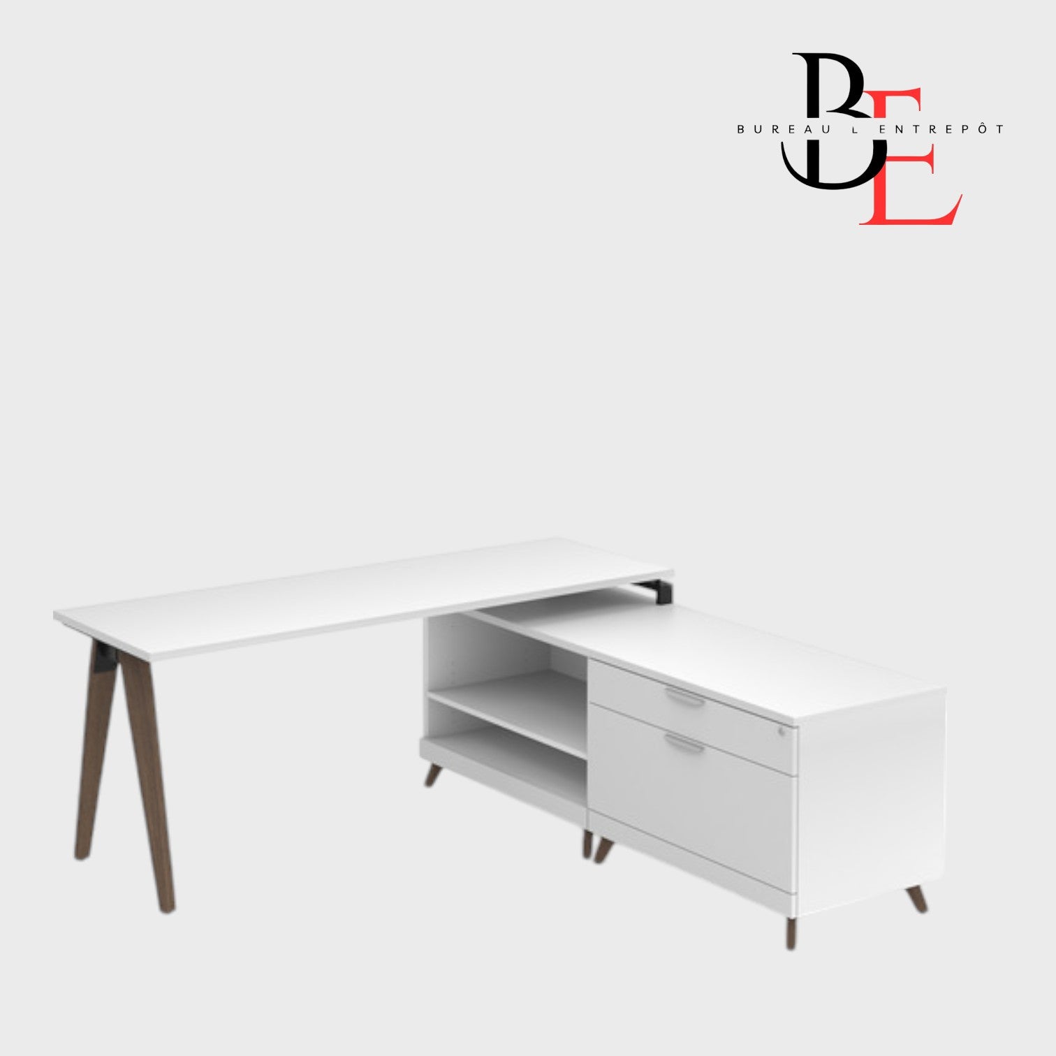 Bureau en L avec Crédence de Rangement et pieds en v | Bureau L'Entrepôt .