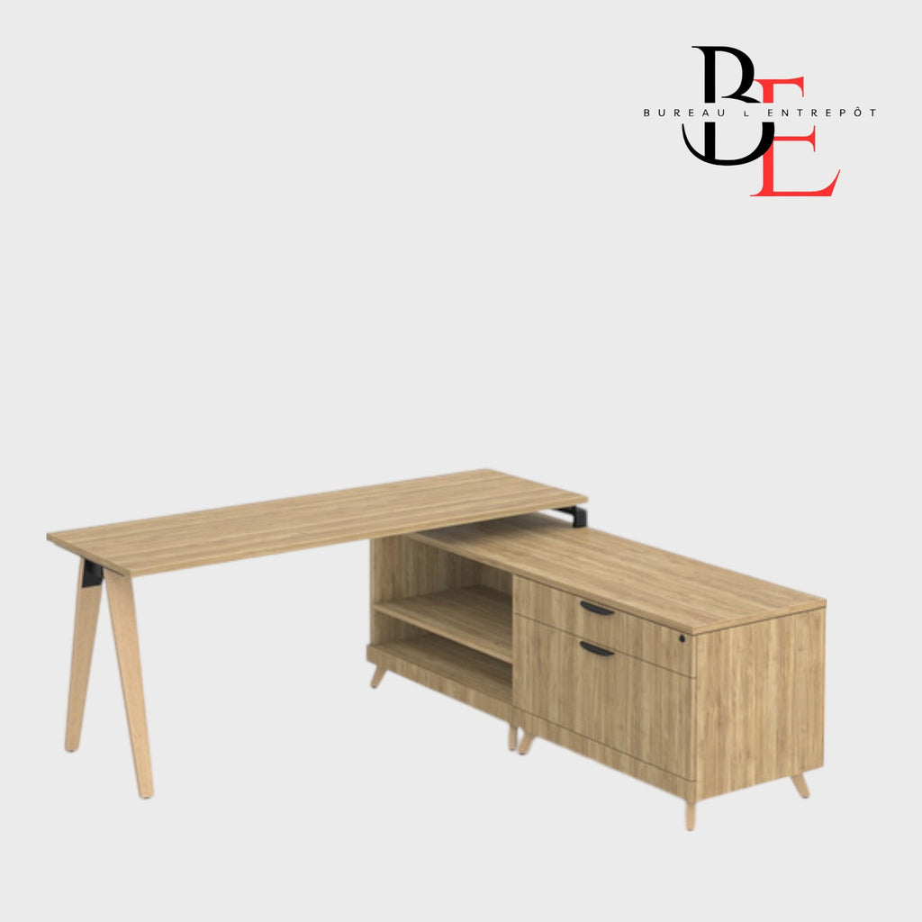 Bureau en L avec Crédence de Rangement et pieds en v | Bureau L'Entrepôt .