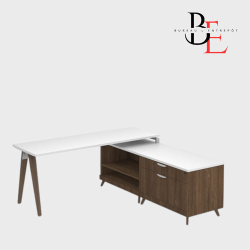 Bureau en L avec Crédence de Rangement et pieds en v | Bureau L'Entrepôt .