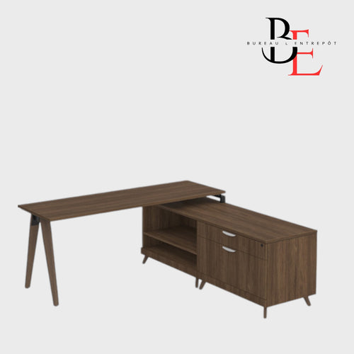Bureau en L avec Crédence de Rangement et pieds en v | Bureau L'Entrepôt 