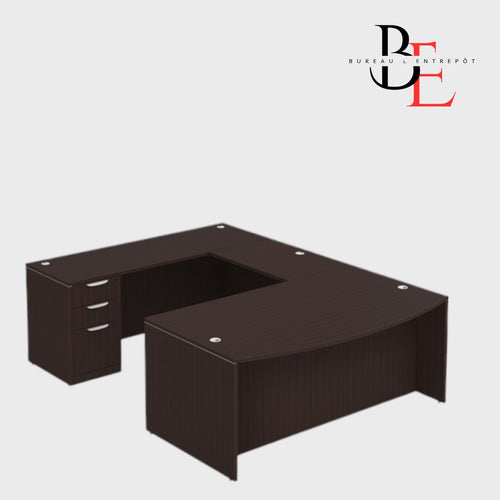 Bureau en U avec Devant Arqué, Pont, Crédence et Caisson 3 Tiroirs | Bureau L'entrepôt 