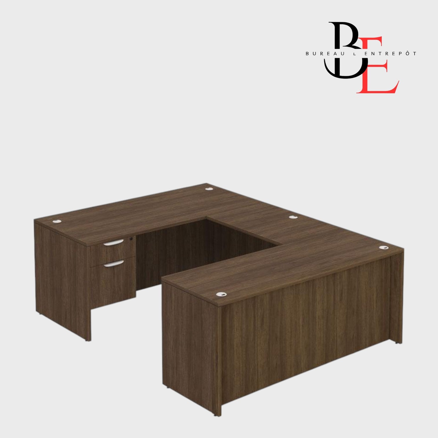 Bureau en U avec Façade Courbe et Caisson 2 tiroirs | Bureau L'Entrepôt 