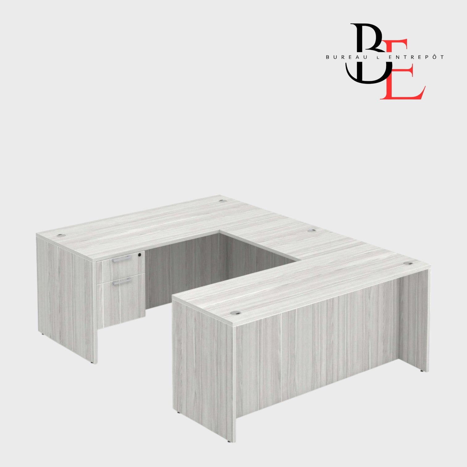 Bureau en U avec Façade Courbe et Caisson 2 tiroirs | Bureau L'Entrepôt 