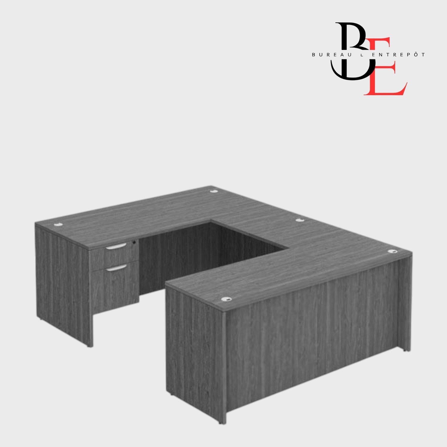 Bureau en U avec Façade Courbe et Caisson 2 tiroirs | Bureau L'Entrepôt 