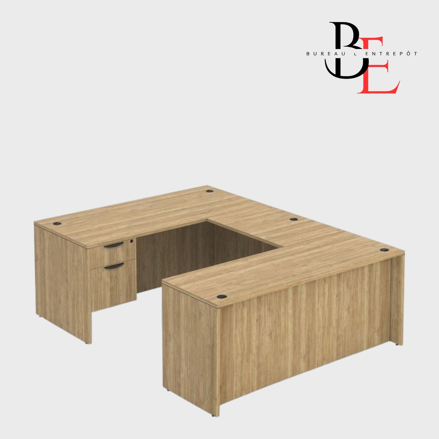 Bureau en U avec Façade Courbe et Caisson 2 tiroirs | Bureau L'Entrepôt 