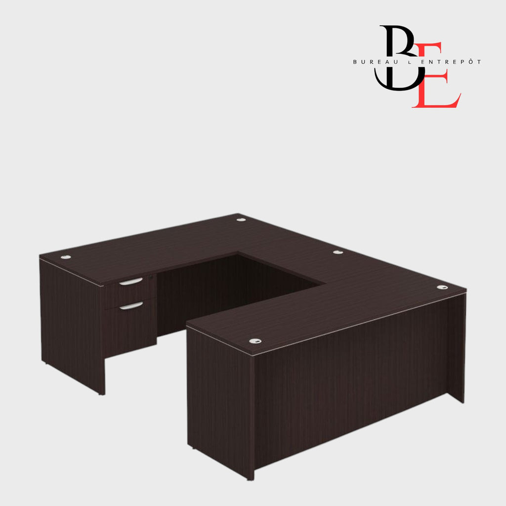 Bureau en U avec Façade Courbe et Caisson 2 tiroirs | Bureau L'Entrepôt 