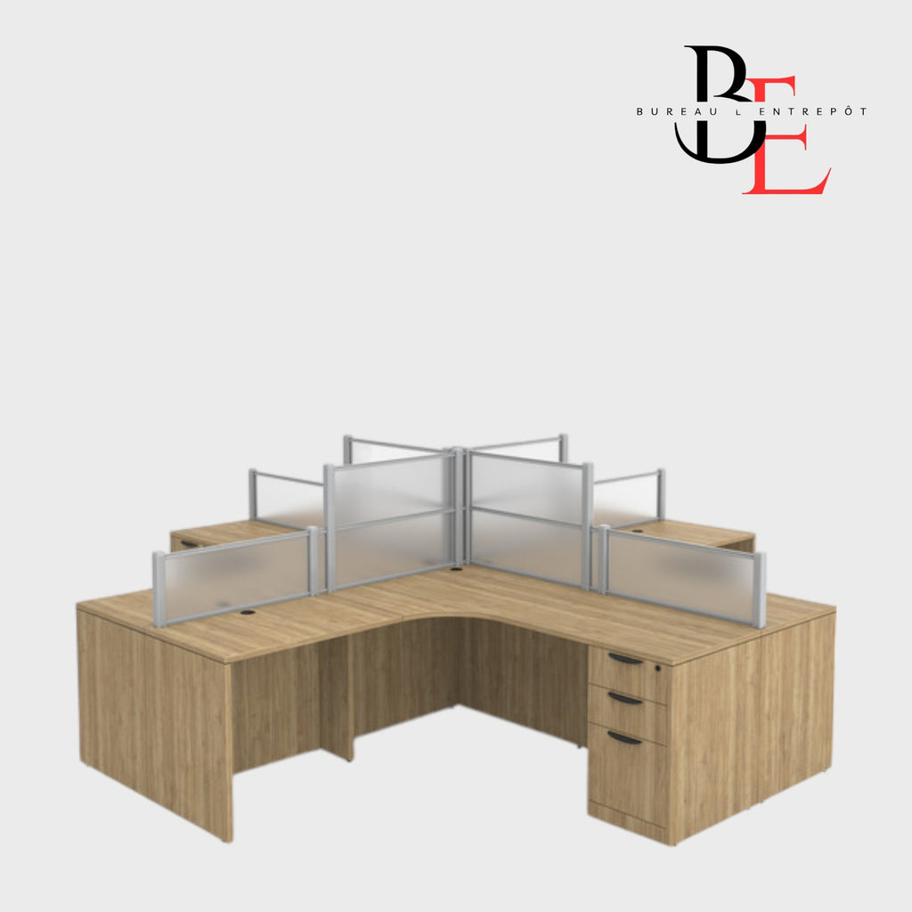 Poste de Travail 4 Personnes en Croix avec Séparateurs | Bureau L'Entrepôt