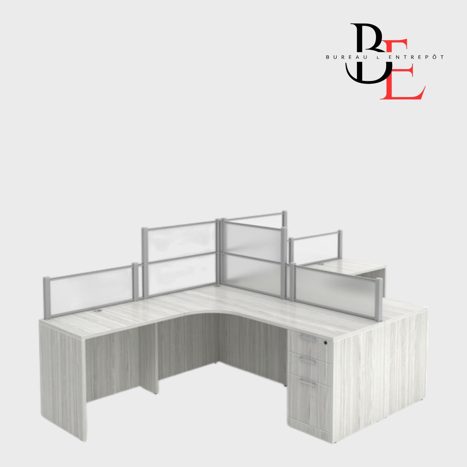 Poste de Travail Double en L avec Séparateurs | Bureau L'Entrepôt