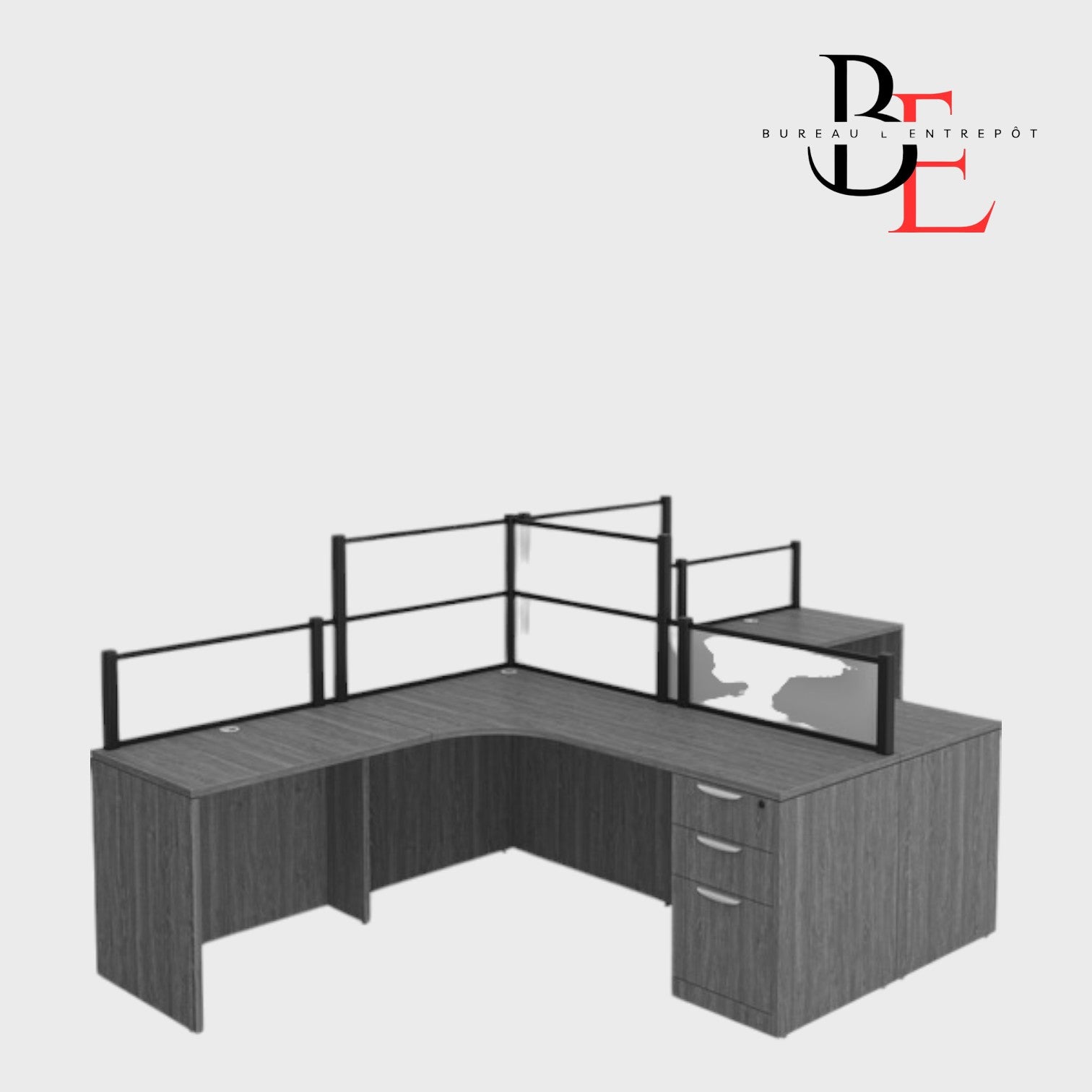 Poste de Travail Double en L avec Séparateurs | Bureau L'Entrepôt