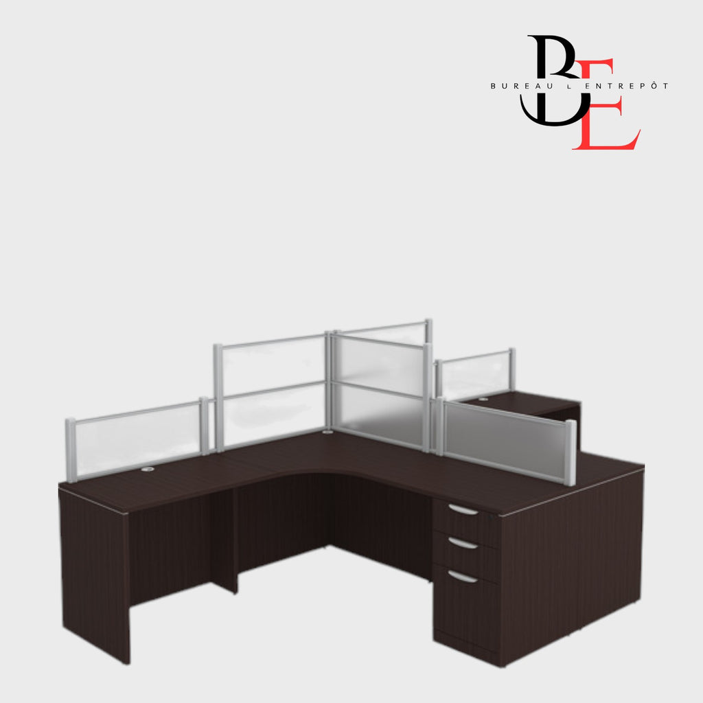 Poste de Travail Double en L avec Séparateurs | Bureau L'Entrepôt
