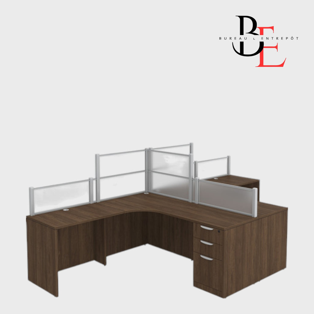Poste de Travail Double en L avec Séparateurs | Bureau L'Entrepôt