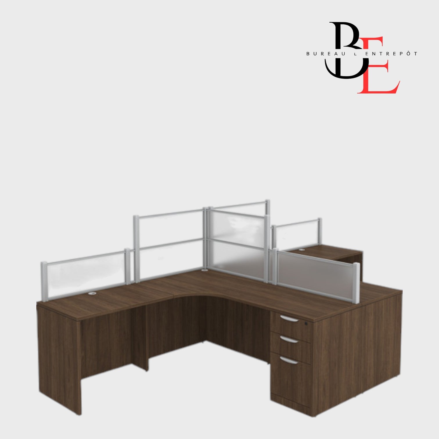 Poste de Travail Double en L avec Séparateurs | Bureau L'Entrepôt