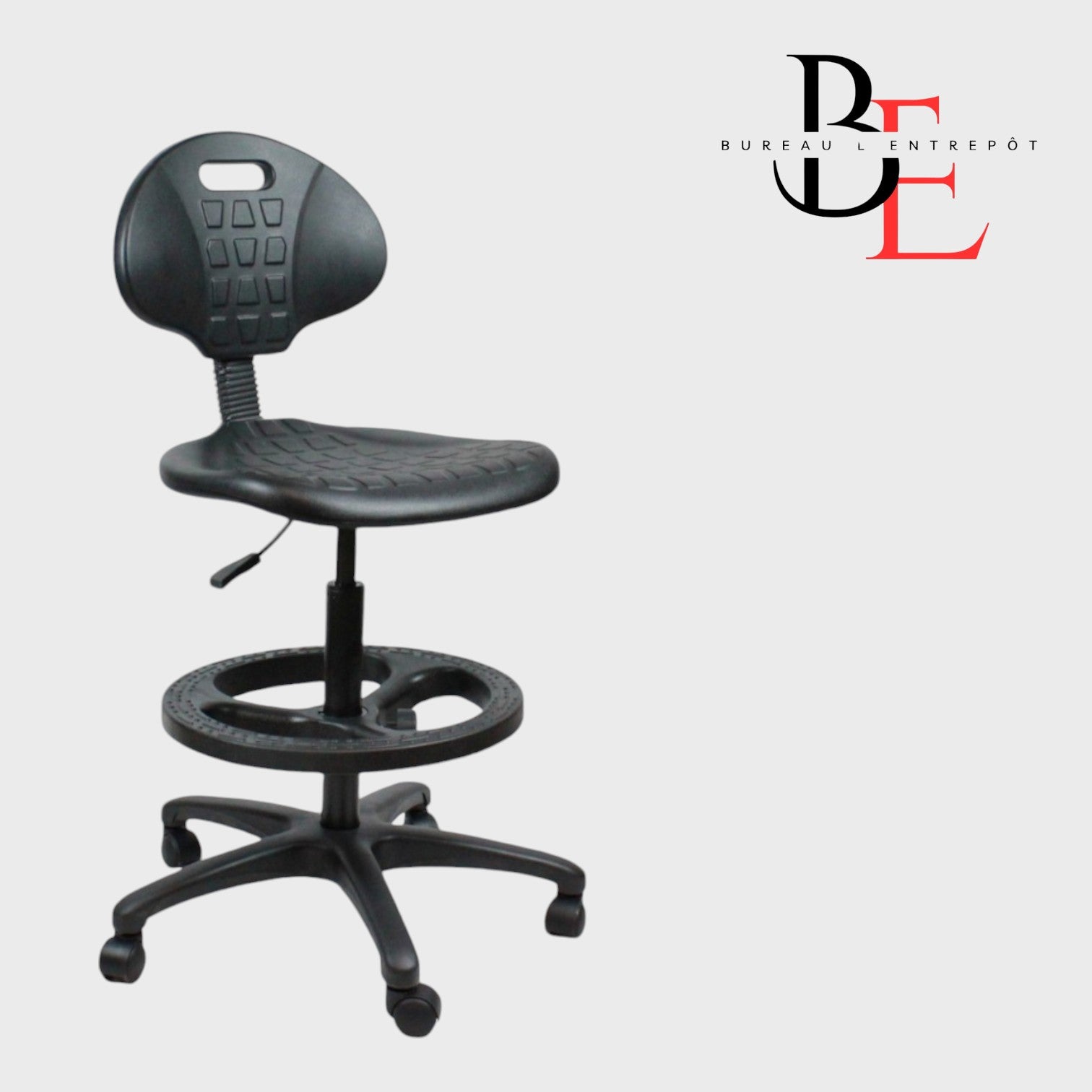 Tabouret de Dessin/Laboratoire – Hauteur Élevée, Repose-Pieds Circulaire | Bureau L'Entrepôt